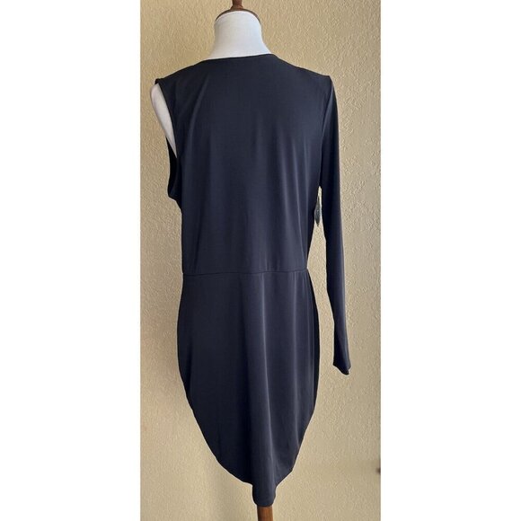 Nasty Gal Black Jersey One Sleeve Plunging Wrap Dress Size XL - Picture 6 of 10